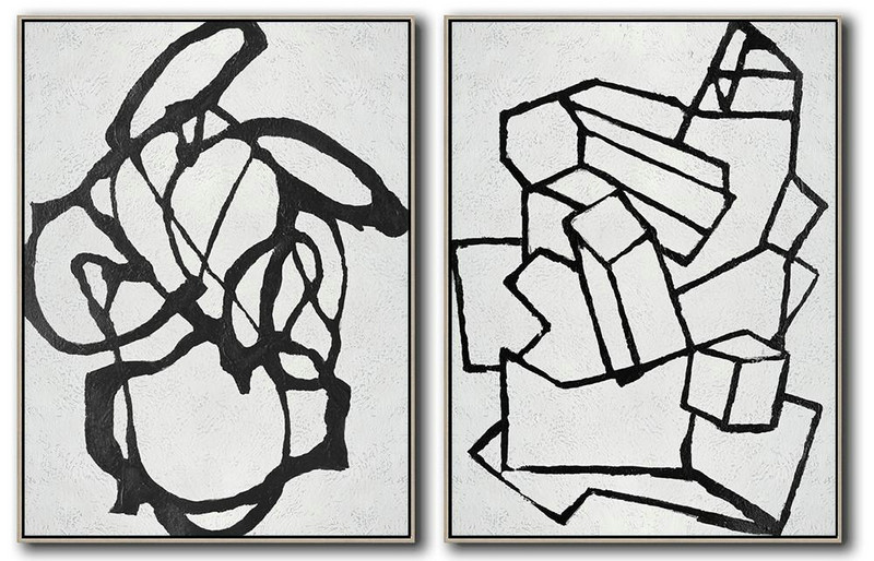 Abstract Painting Extra Large Canvas Art,Set Of 2 Minimal Painting On Canvas - Modern Paintings